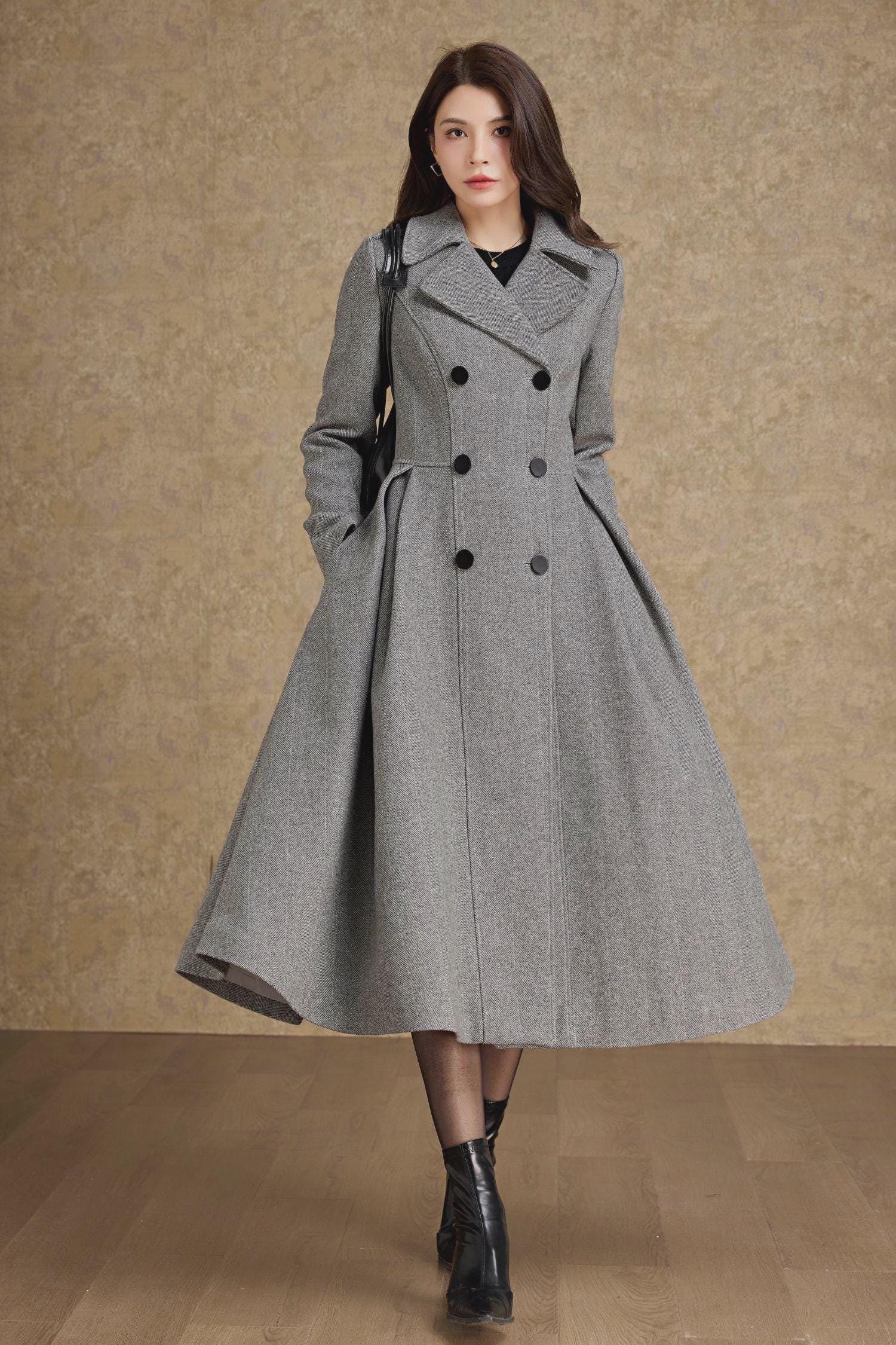 ジャケット・アウター DOUBLE WOOL LONG COAT - GREY Grey Wool Coat, Winter Warm Coat, Double Breasted Wool Coat