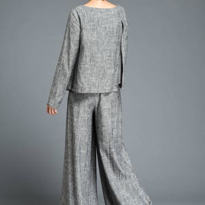 Women's Linen Palazzo pants, Long linen pants, Wide Leg pants, Linen pants, Gray pants, handmade pants, summer spring pants C1202 image 5