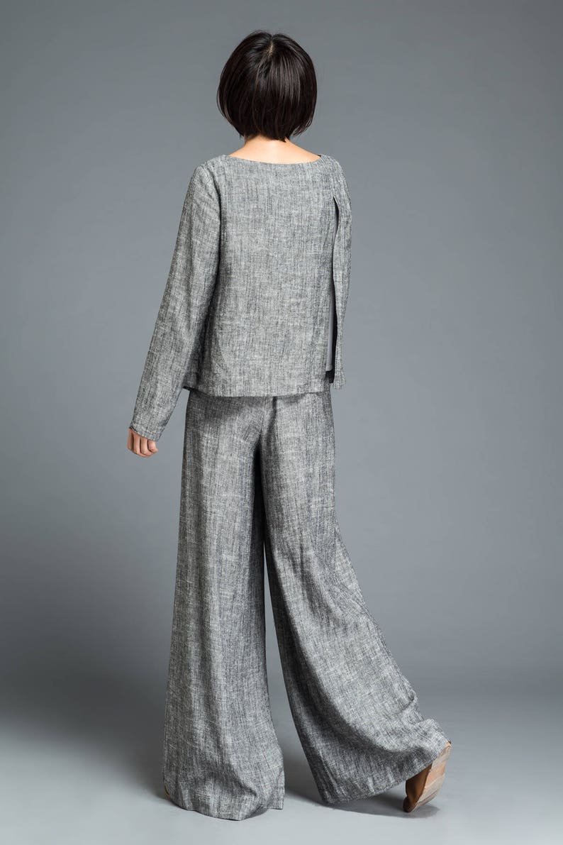 Women's Linen Palazzo pants, Long linen pants, Wide Leg pants, Linen pants, Gray pants, handmade pants, summer spring pants C1202 image 5