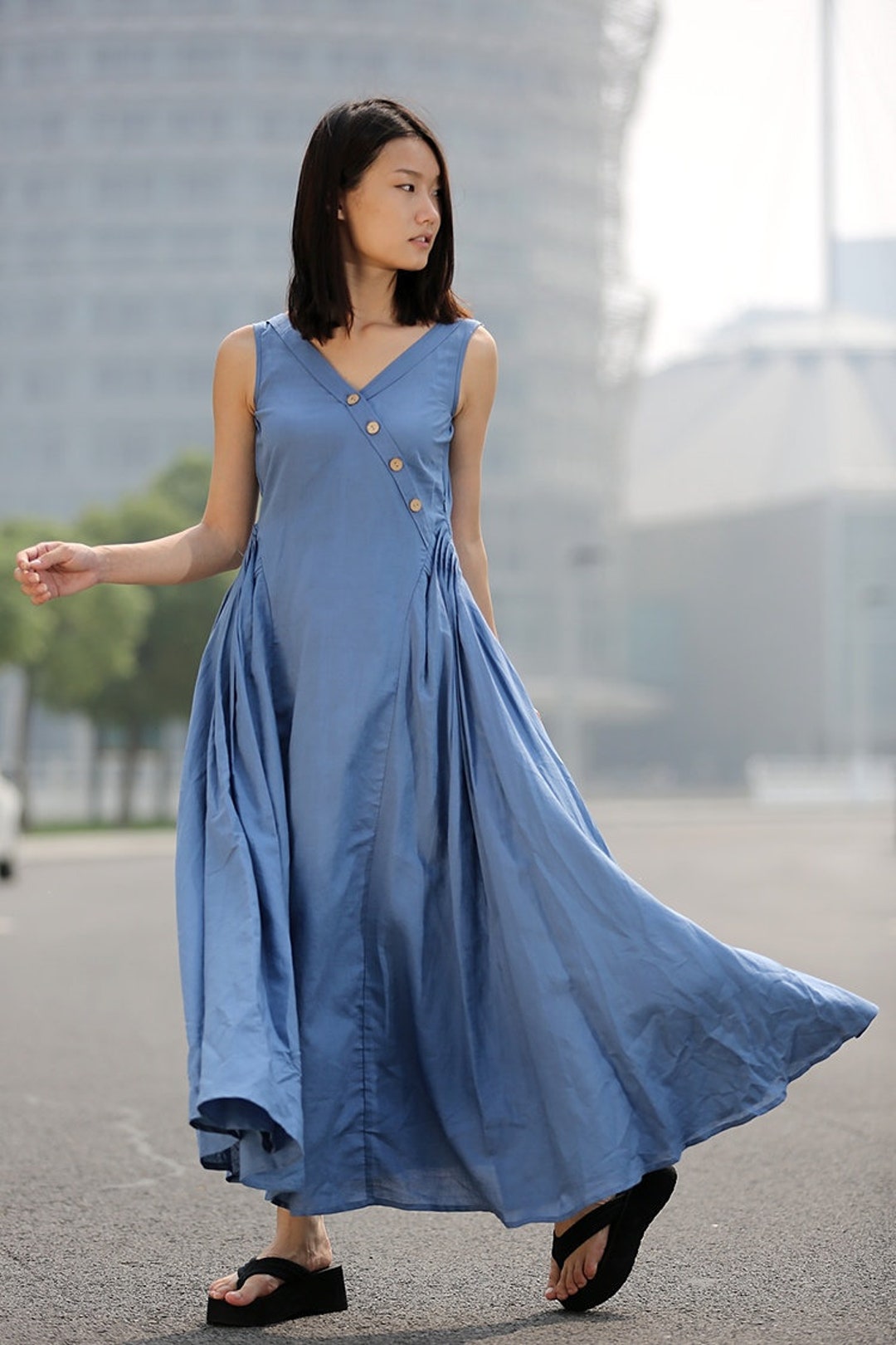 Blue Linen Dress Maxi Casual Summer Dress Long Length - Etsy