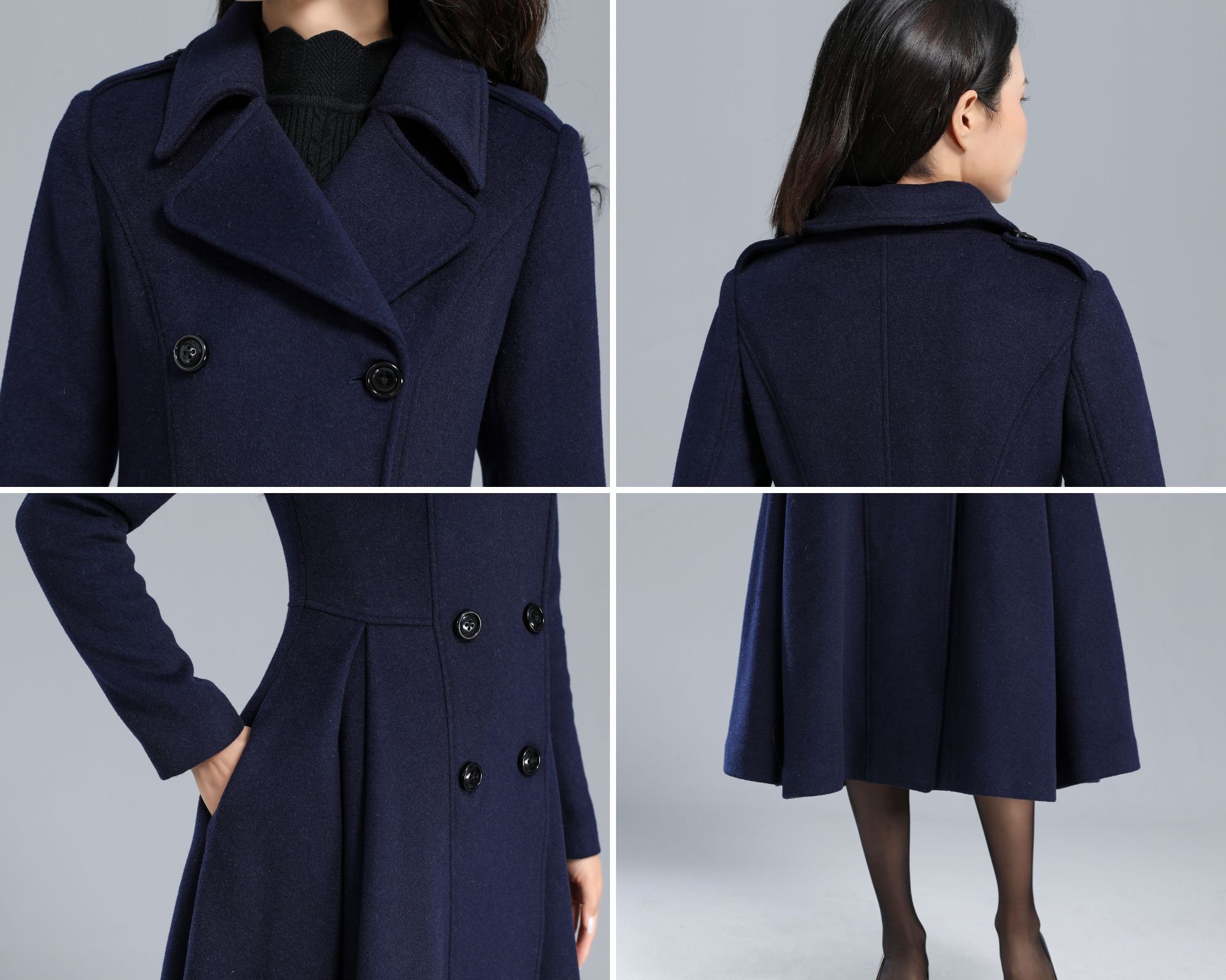 fit and flare dress coat for winter, blue wool coat 1648#