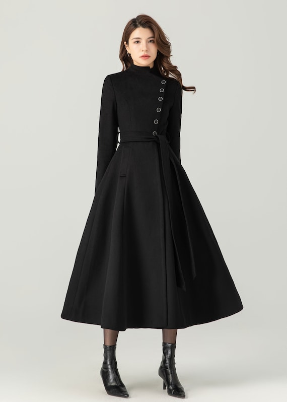Handmade Asymmetrical Hem Wool Winter Coat with Layered Detailing 0703# Handmade Asymmetrical Hem Wool Winter Coat with Layered Detailing 0703#