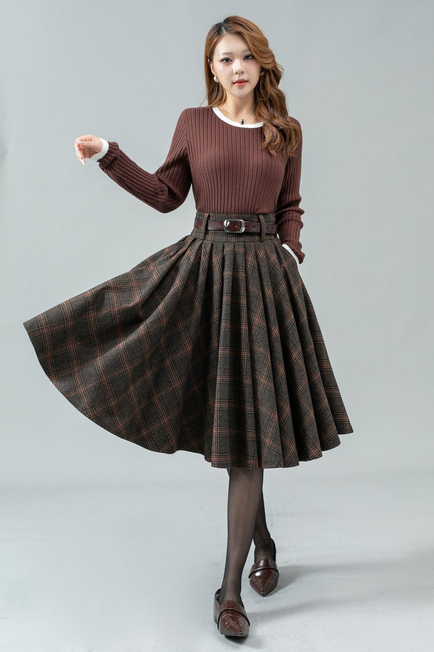 スカート LENINA CIEL wool pleats skirt_BROWN Vintage Celine 70s Wool Horsebit Brown Pleated Skirt | eBay