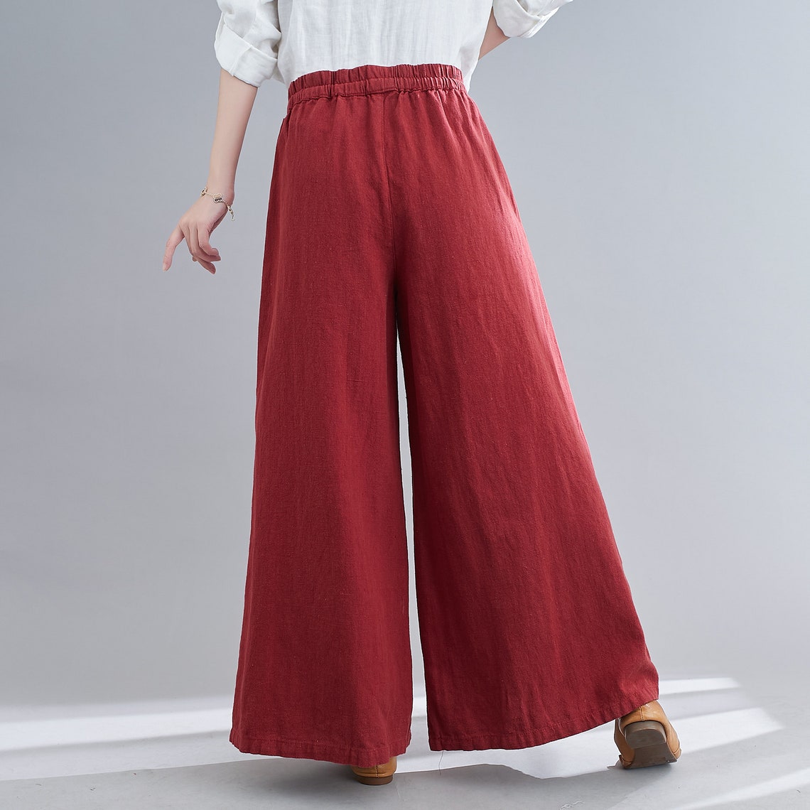 Linen wide palazzo pants Red Linen Pants Loose Linen Pants | Etsy