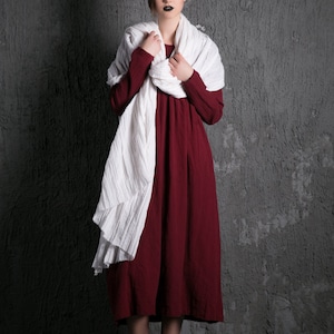 Plus Size Organic Linen Long Maternity Dress, Pleated Loose Dress with Pockets, Causal Maxi Dress Women, Long-Sleeved Dress Clothing C496 image 5