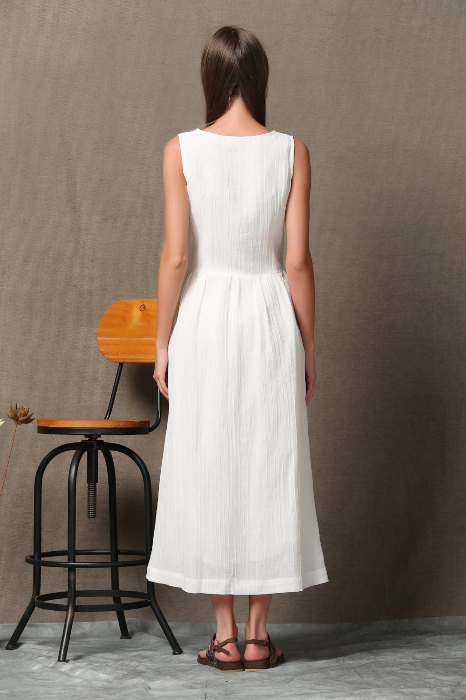 White Linen Dress Long Linen dress Sleeveless Linen Tank | Etsy