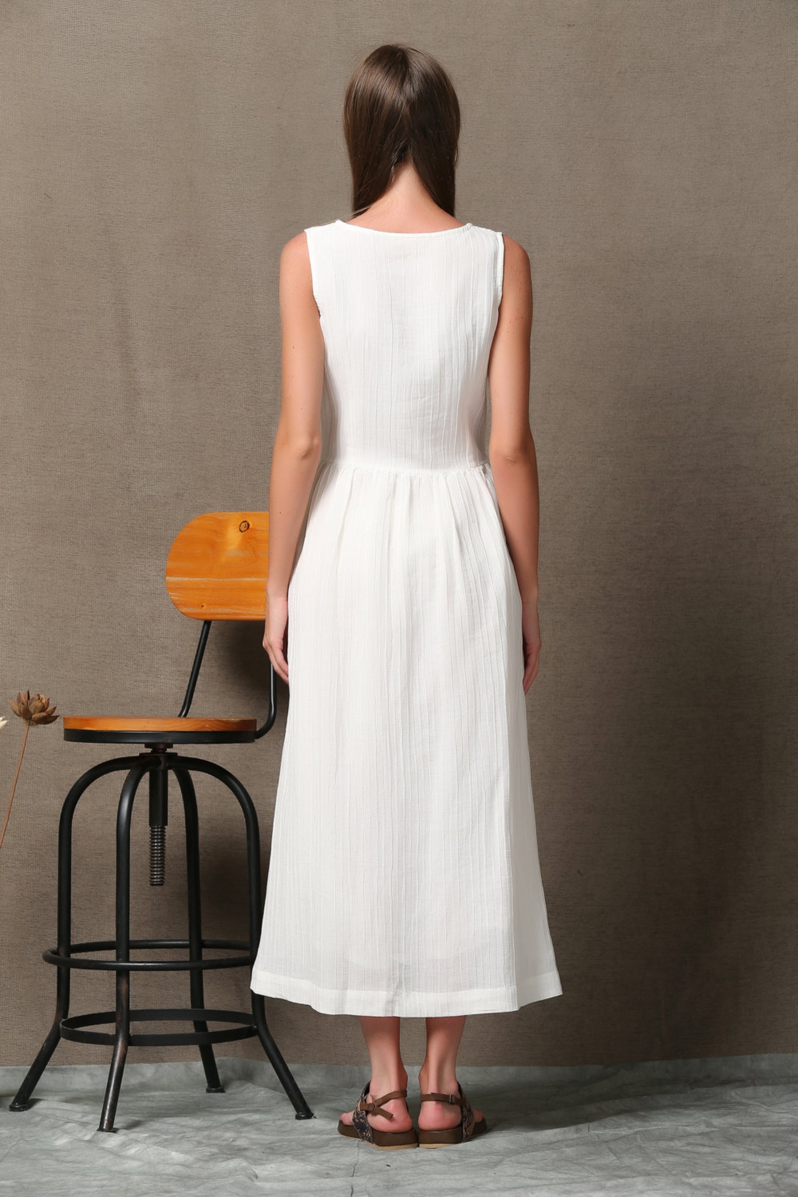 White Linen Dress Long Linen dress Sleeveless Linen Tank Etsy