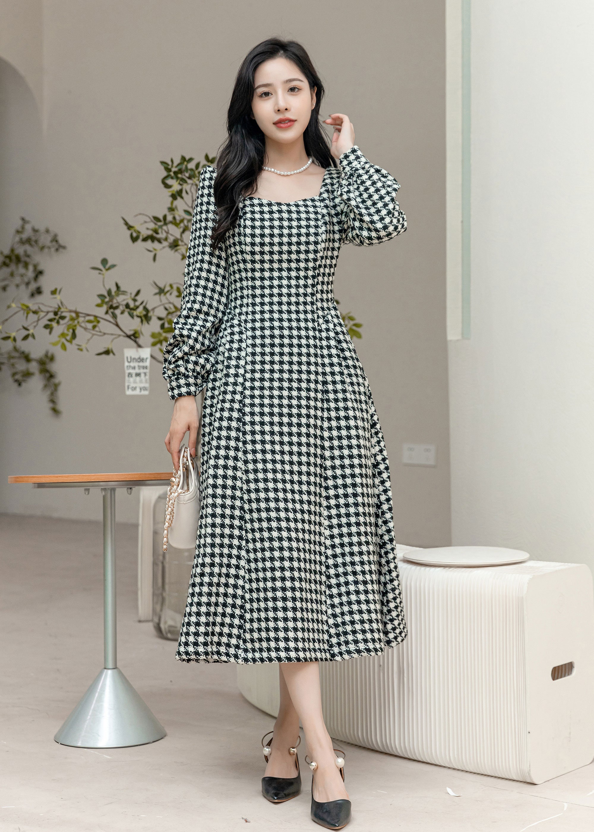 極美品★2024AW ルネ Checkered Dress ワンピース 38 Midi Houndstooth Wool Dress, Midi Dress, Long Sleeve Dress, Winter