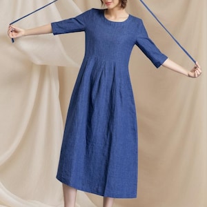 Linen maxi dress, blue linen dress, Plus size dress, Womens dress, Casual dress, Summer dress, Summer Spring outwear, Handmade dress C1257