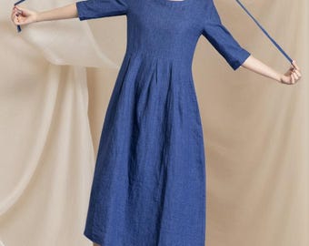 Linen maxi dress, blue linen dress, Plus size dress, Womens dress, Casual dress, Summer dress, Summer Spring outwear, Handmade dress C1257