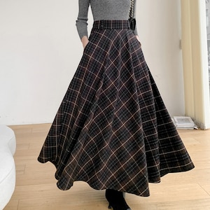 Retro Plaid Wool Skirt, High Waisted Skirt, Maxi Wool Skirt Women ...