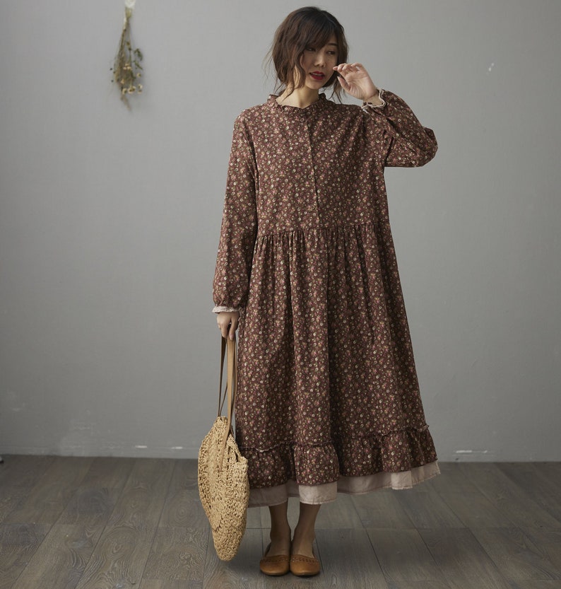 Midi DressClassic Dress Breathable Linens Floral Linen Dresses Linen Clothing Floral Dress Softened Vintage