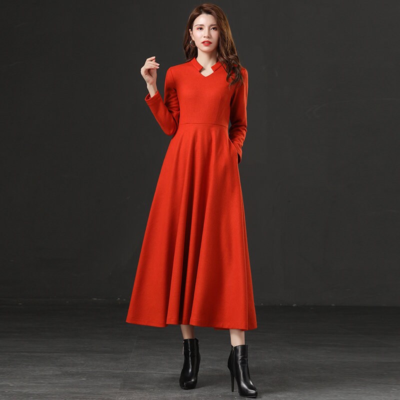 Winter wool dressHigh neck cocktail structured dress Long Etsy