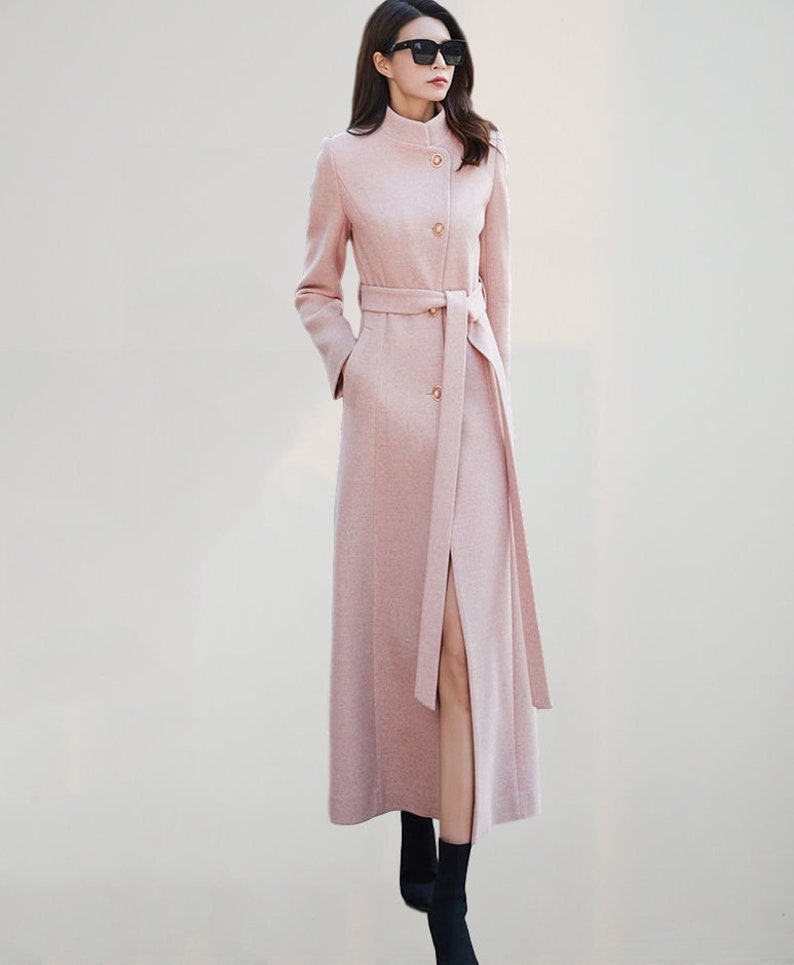 Pink long wool maxi coat, women wool trench coat, Winter jacket coat Belted wool coat, Autumn winter outerwear, Custom coat, Ylistyle C1789 C1-pink- C1789