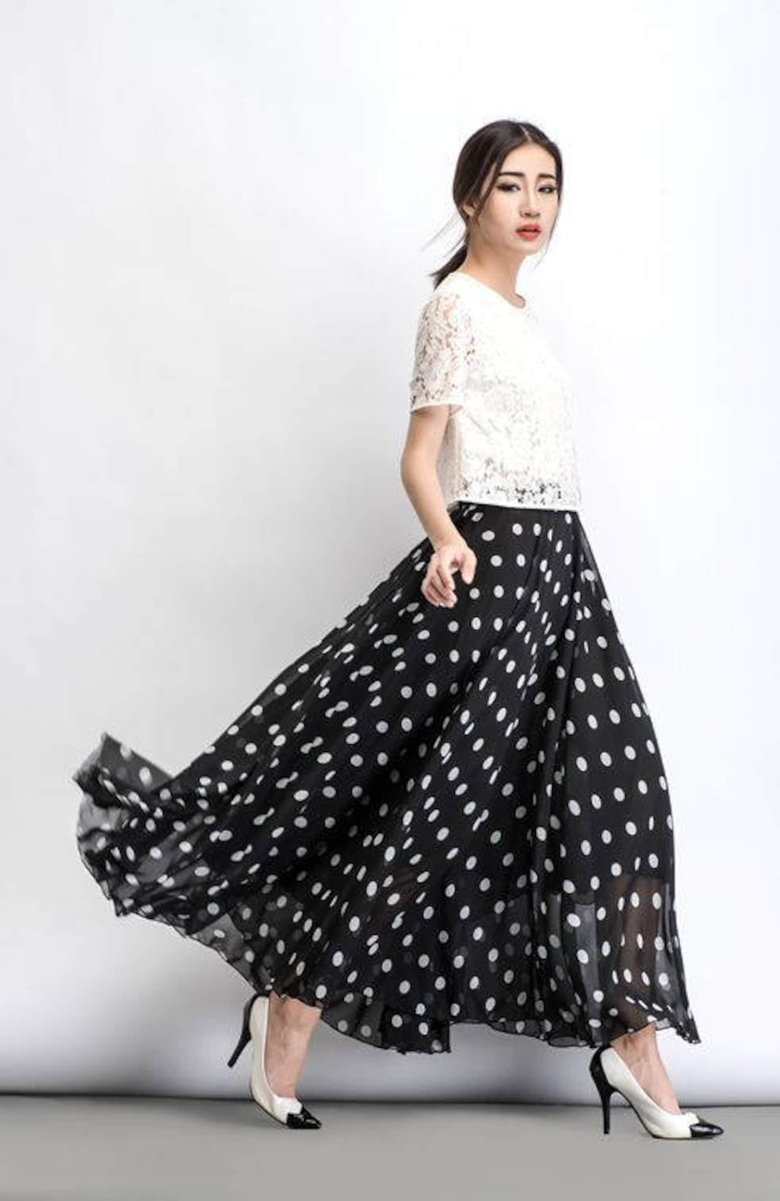 Chiffon skirt Polka dot skirt maxi skirt long polka dot | Etsy