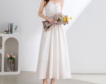 White Slip Dress, Summer Midi Slip Dress, Women's Sexy Slip
