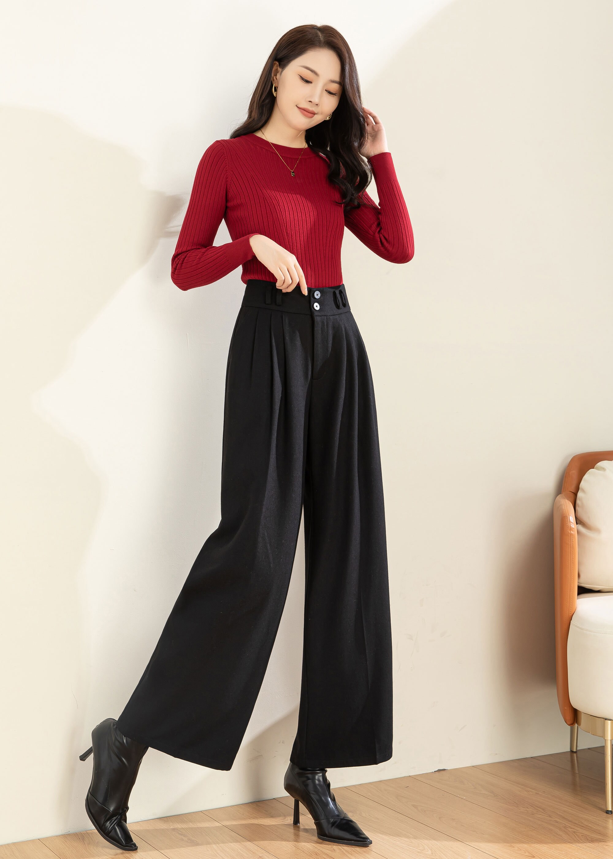【関税&送料込】Weekend Light Pink Wool Visivo Palazzo Pant Wool canvas palazzo trousers, pink | 