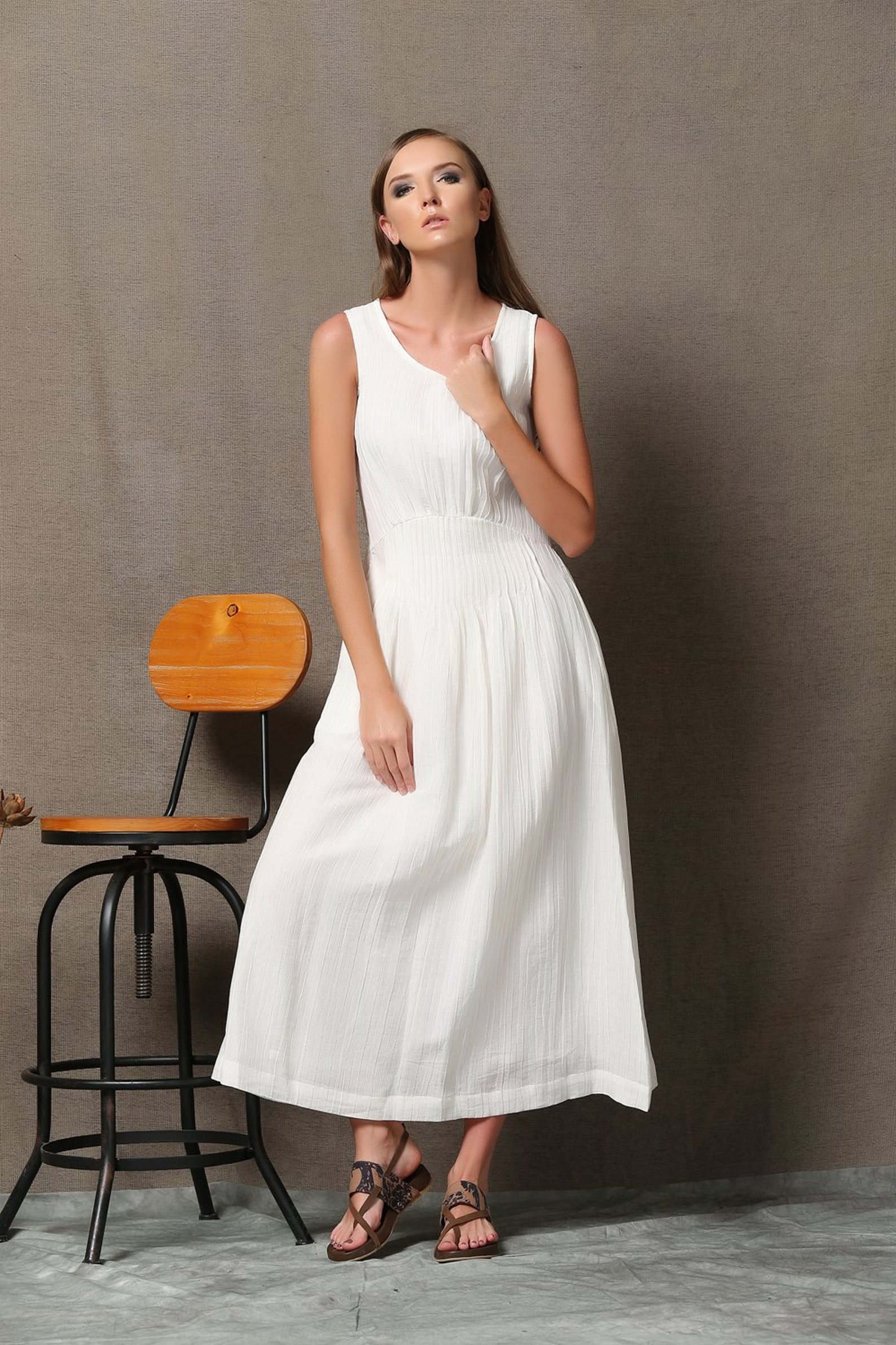 White Linen Dress Long Linen Dress Sleeveless Linen Tank | Etsy