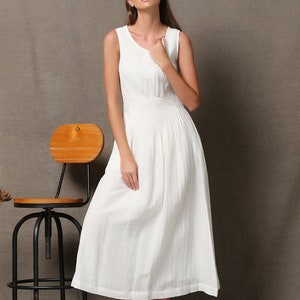 White Linen Dress, Long Linen Dress, Sleeveless Linen Tank Summer Maxi ...