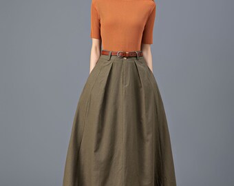 Army Green Linen Skirt, Linen Maxi Skirt, Asymmetrical Linen