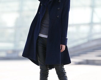 Blue Coat, Winter Coat, Wool Coat, Womens Coat, Midi Wool