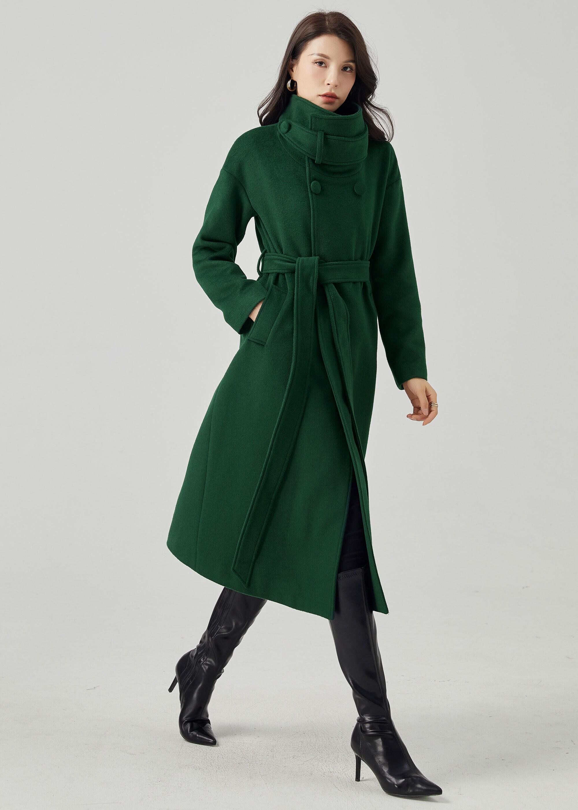 雰囲気◎ ~00's Japan製 Green Wool Half Coat Green Hooded Wool Coat, Short Wool Coat, Winter Wool Coat