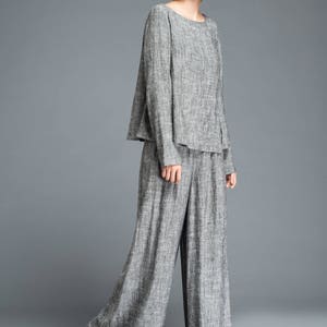 Women's Linen Palazzo pants, Long linen pants, Wide Leg pants, Linen pants, Gray pants, handmade pants, summer spring pants C1202 image 3