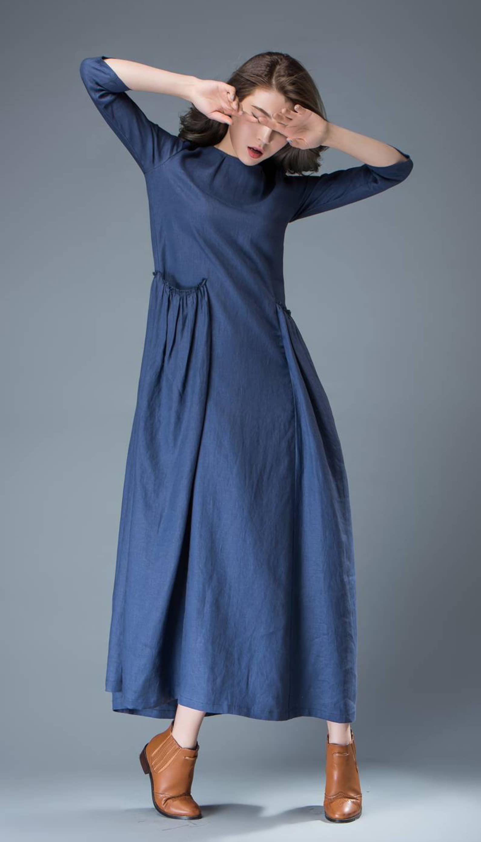 Maxi Blue Linen Dress Cobalt Long Spring Summer Handmade Etsy
