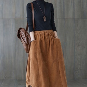 Brown Corduroy Skirt, Maxi Corduroy skirt, Autumn winter Corduroy Skirt, Casual Corduroy Skirt, Plus size Corduroy Skirt with Pockets C1820 image 4