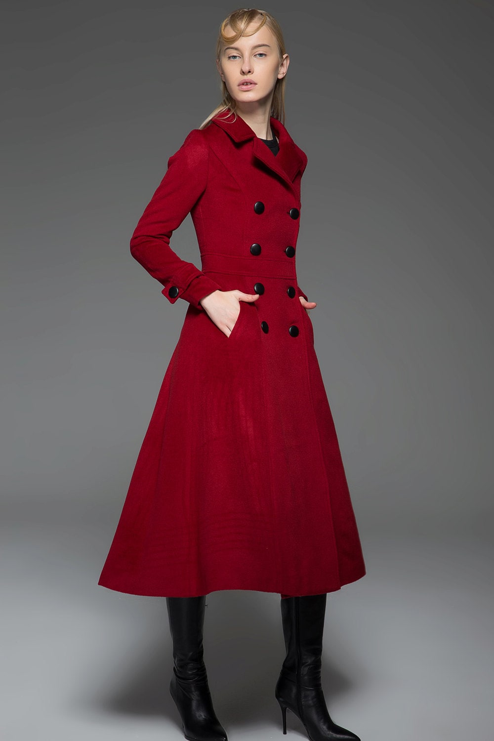 Classic Red Coat Wool Long Full Length Fitted Slim Tailored Etsy