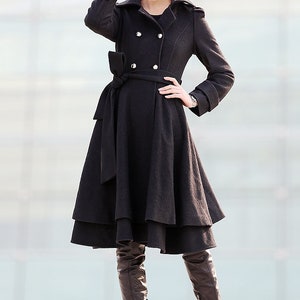 Black wool coat, Fit and flare coat, Knee length winter coat, double breasted coat, women coat, knee length woman jackets, warm coats C219 image 5