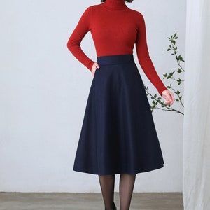 Wool skirt, Wool midi skirt, flare skirt, Swing A line skirt, women skirts winter, Elastic waist skirt, Gray wool skirt, Ylityle C1193 Blue-C2602