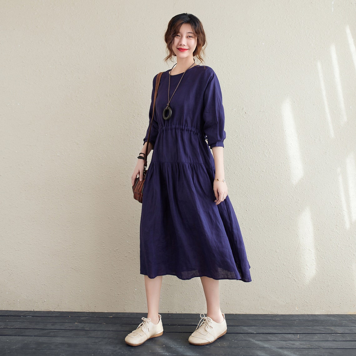 Linen Dress Purple Linen Dress Casual Dress Loose fit Linen | Etsy