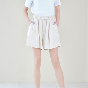 Blue High waist Linen Shorts, Linen shorts, Women Linen shorts, Linen Beach Shorts with pockets, Handmade shorts For Women C1906 light beige