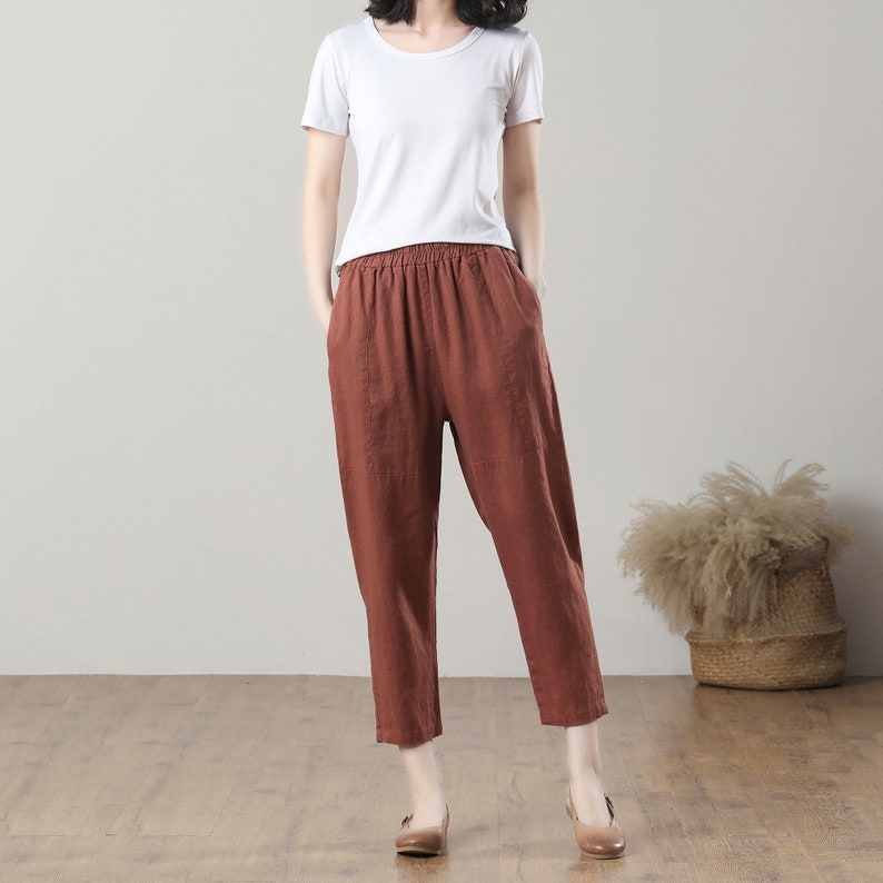 Linen Pants, Women Linen Pants, Spring Linen Pants, Casual Linen Pants, High Waist Pants, Loose Linen Pant with pocket, Custom Pants C3213 image 3