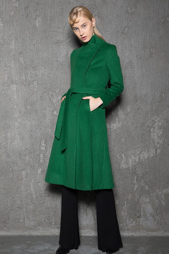 Wool Coat Women, Winter Coat Women, Green Coat, Asymmetrical