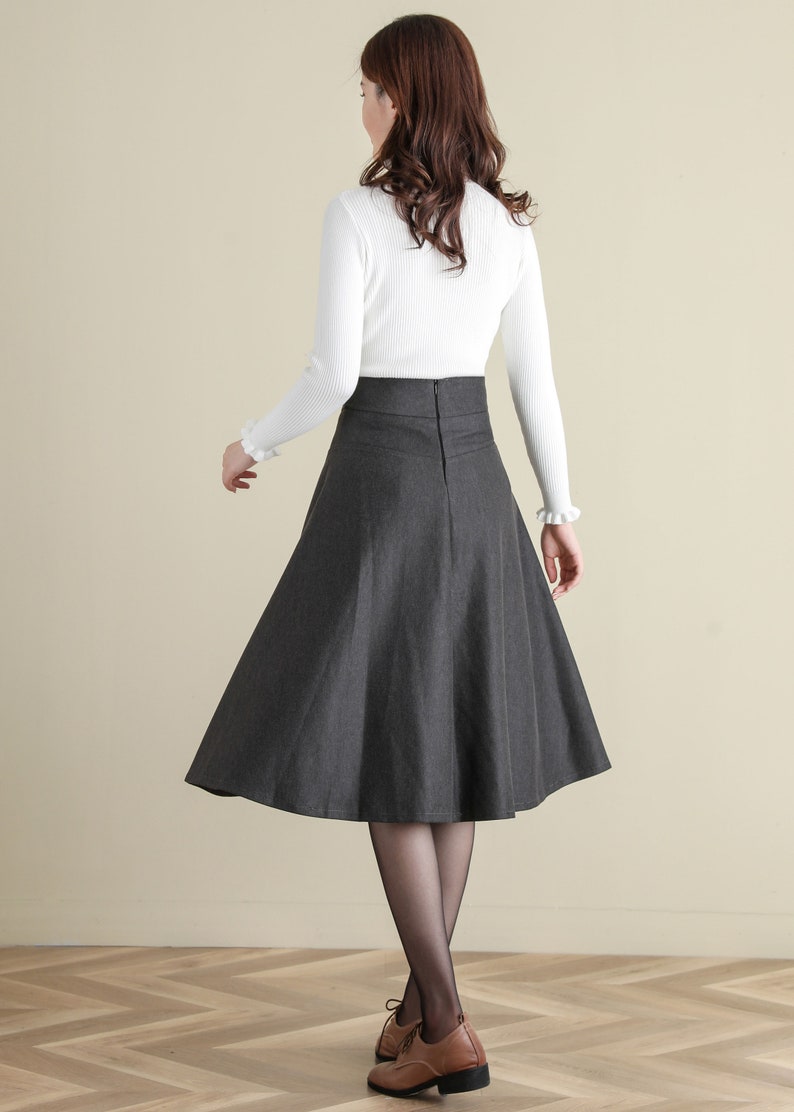 Women's Wool Midi Skirt in Grey, Winter Skirt, Thick A Line Wool Skirt, Flared Skirt, High Waist Full Skirt, Vintage Inspired Skirt C2518 image 6