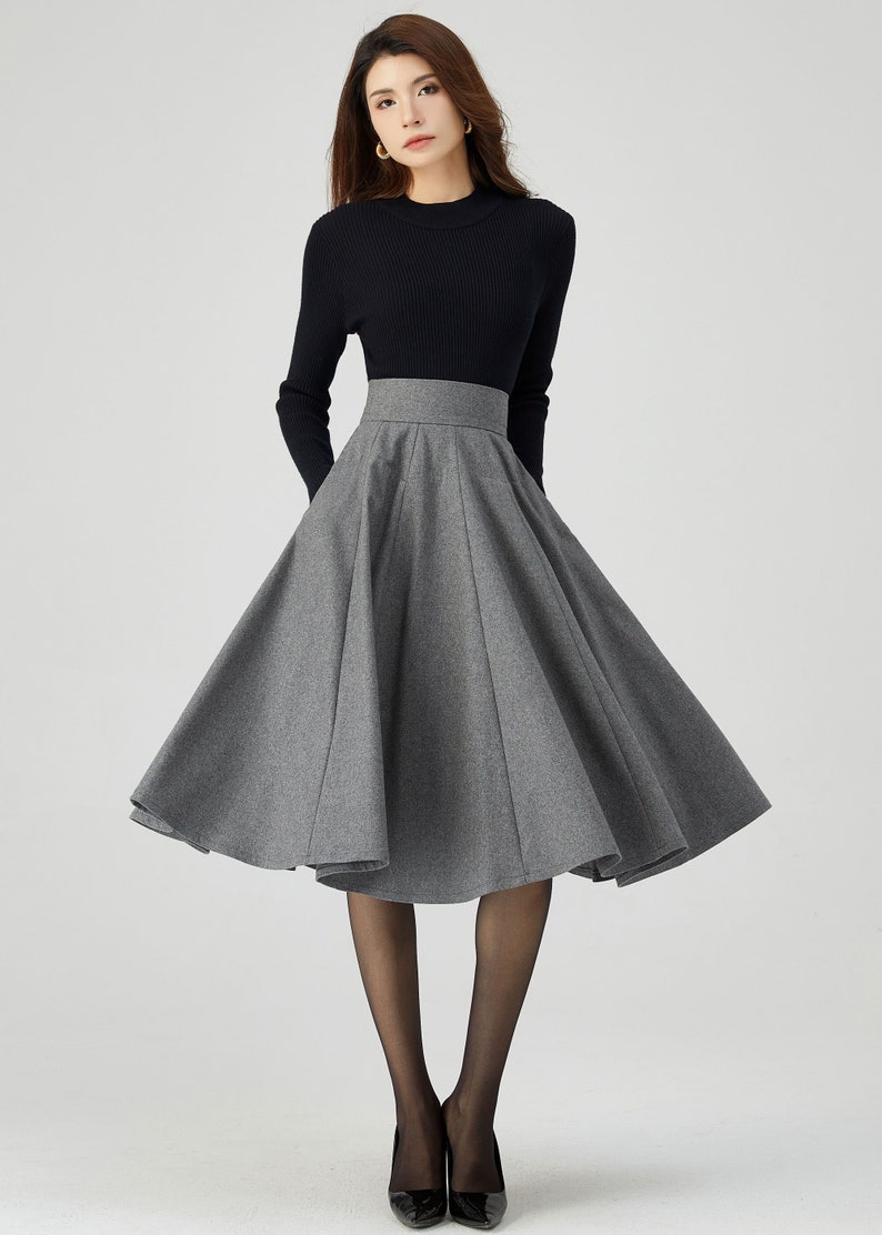 Knee Length Skirt, Wool Skirt Women, Skater Skirt, Pleated Wool Skirt, Gray Skirt, Autumn Skirt, High Waisted Skirt, Made to Order C3549 image 1
