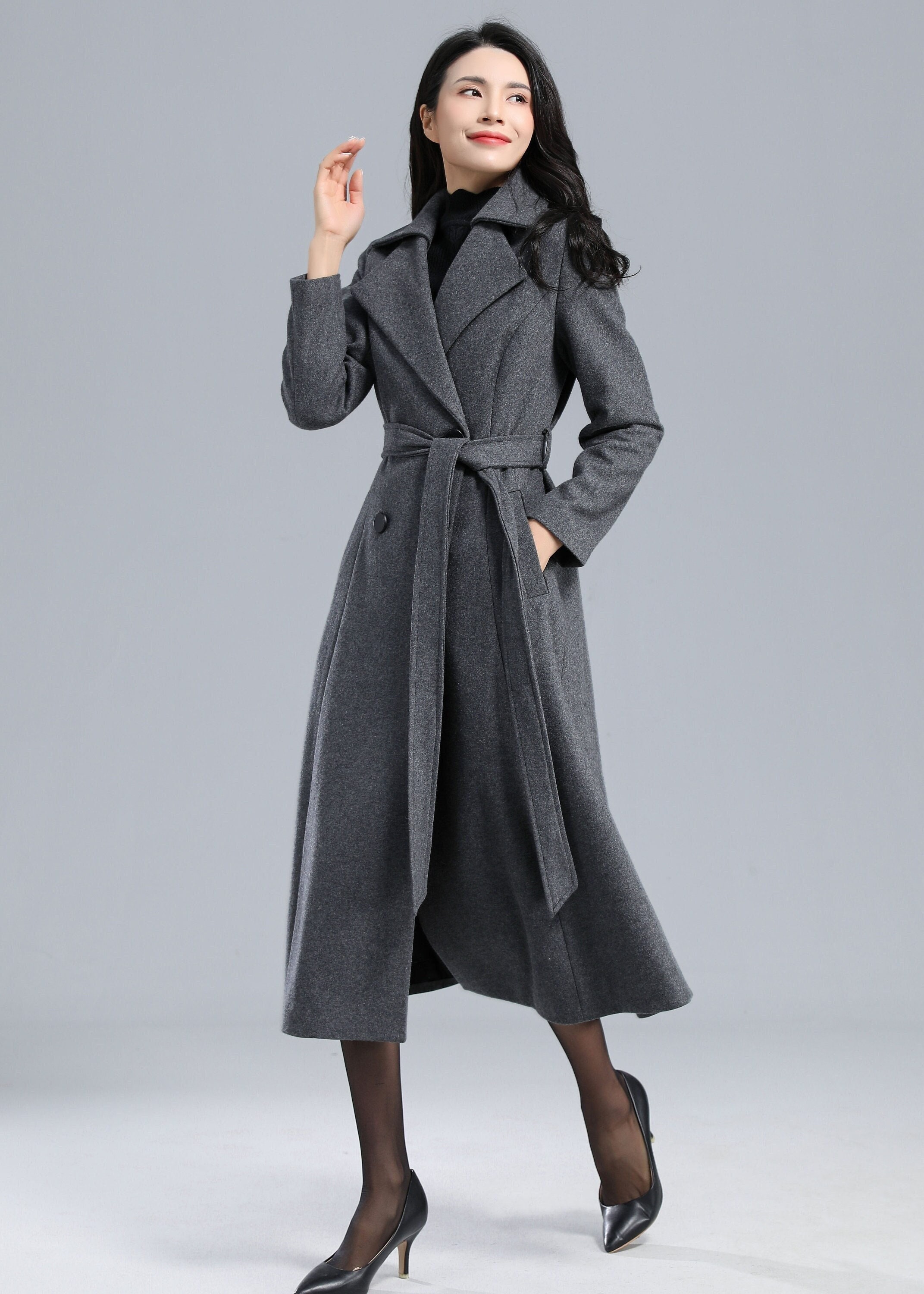Winter Warm Gray Long Wool Coat, Wool Coat Women, Belted Winter Warm Gray Long Wool Coat, Wool Coat Women, Belted