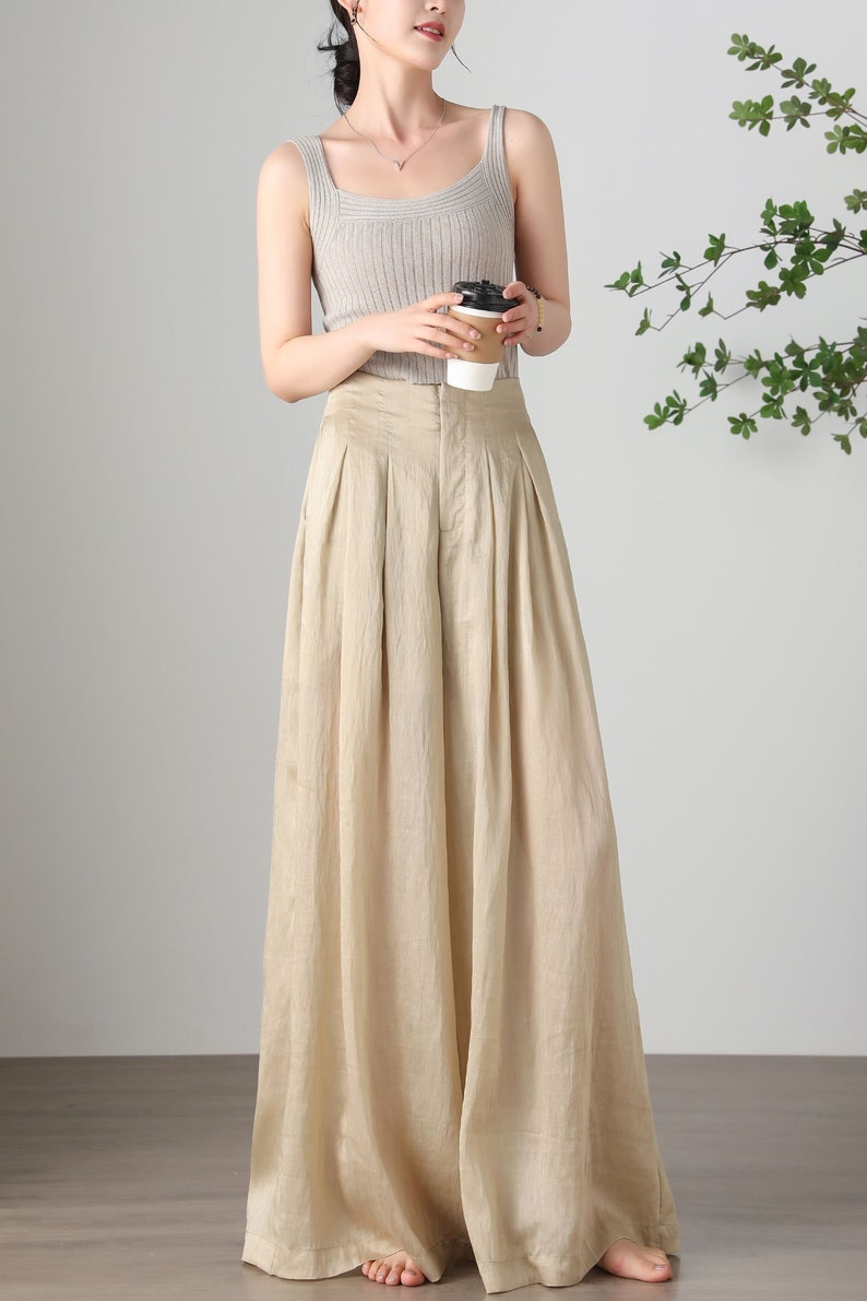 Women's Summer Wide Leg Linen Pants, Loose Linen Pants, Casual Linen Pants, Plus Size Pants, Tencel Flax Pants, Custom Pants, Ylistyle C3255 image 5