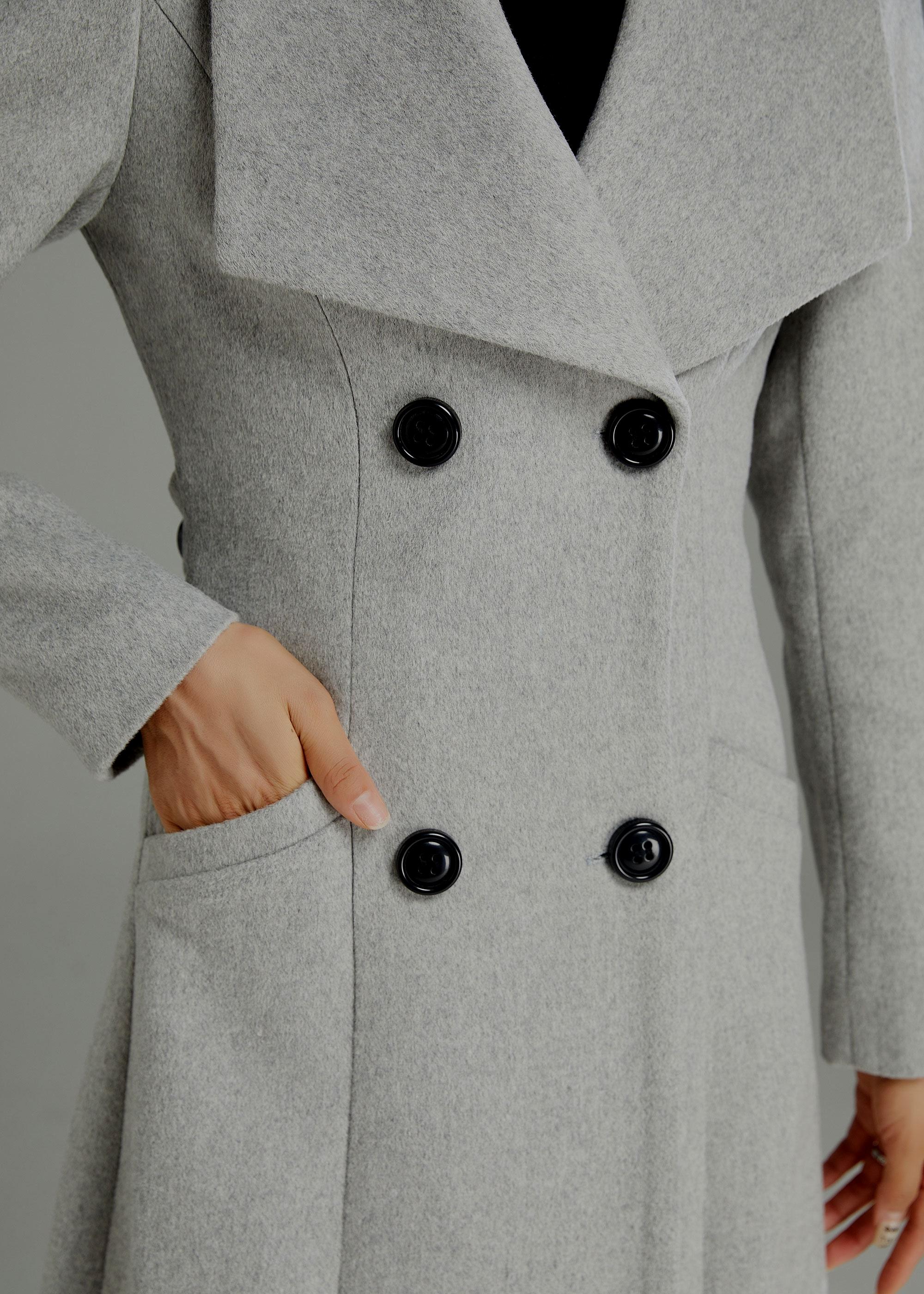 ジャケット・アウター DOUBLE WOOL LONG COAT - GREY Gray Long Wool Coat Women, Wool Trench Coat, Double Breasted