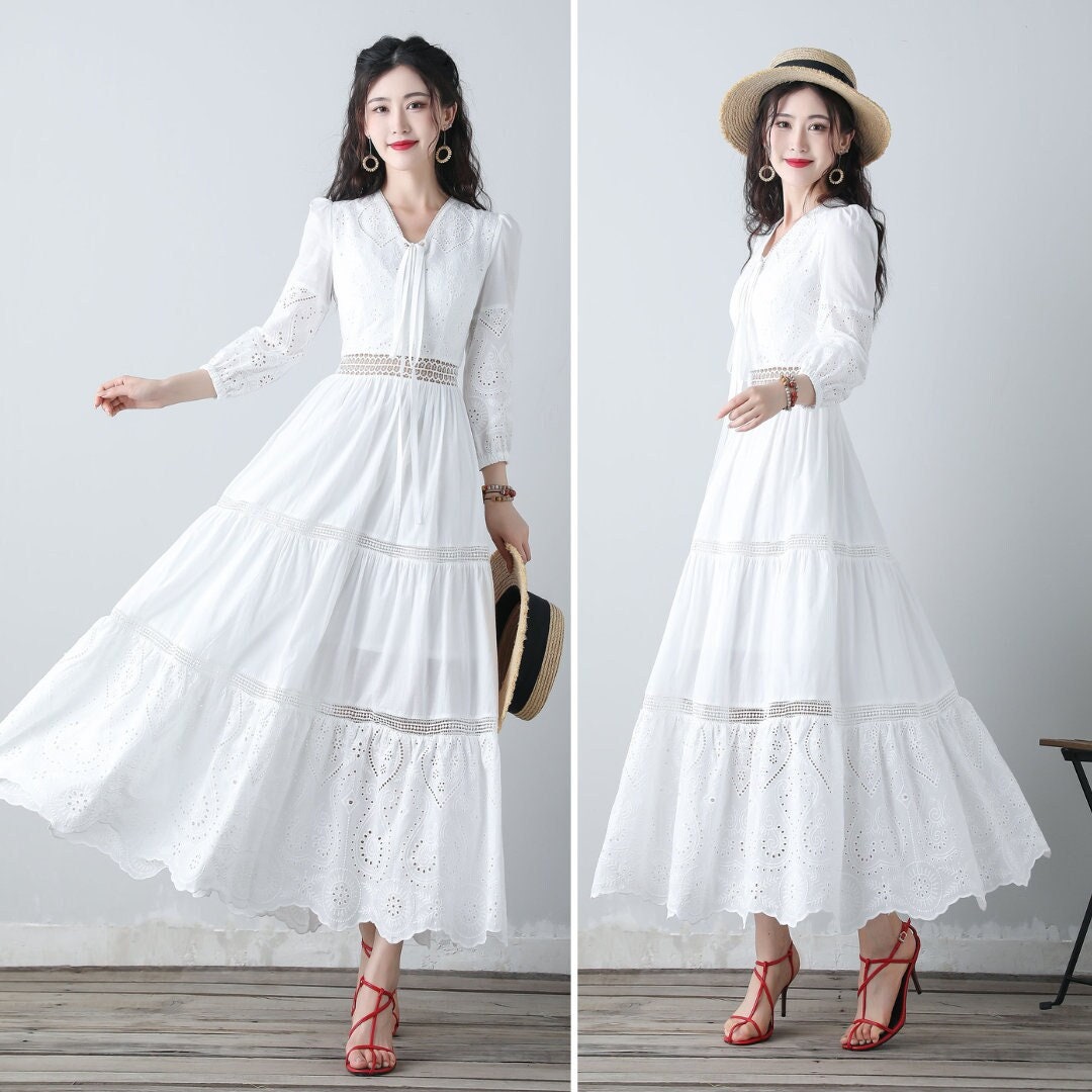 White Dress, Long Dress, White Wedding Dresses, V Neck Dress, Summer ...