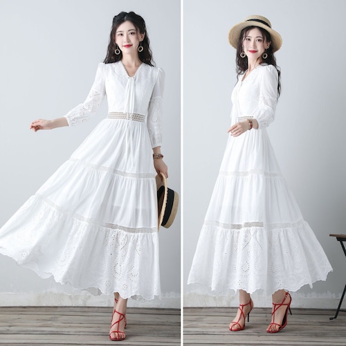 Women's Summer White Embroidered Dress C3458 White / S