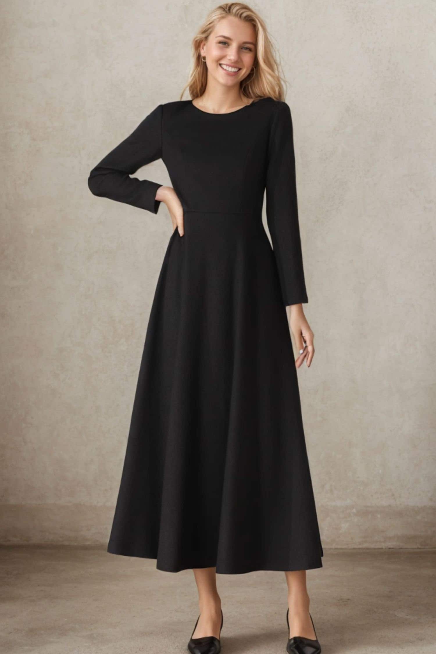 slim fit dress slacks Long-Sleeve Modest Long Formal Dress with Beads Champagne / 18 main image 1