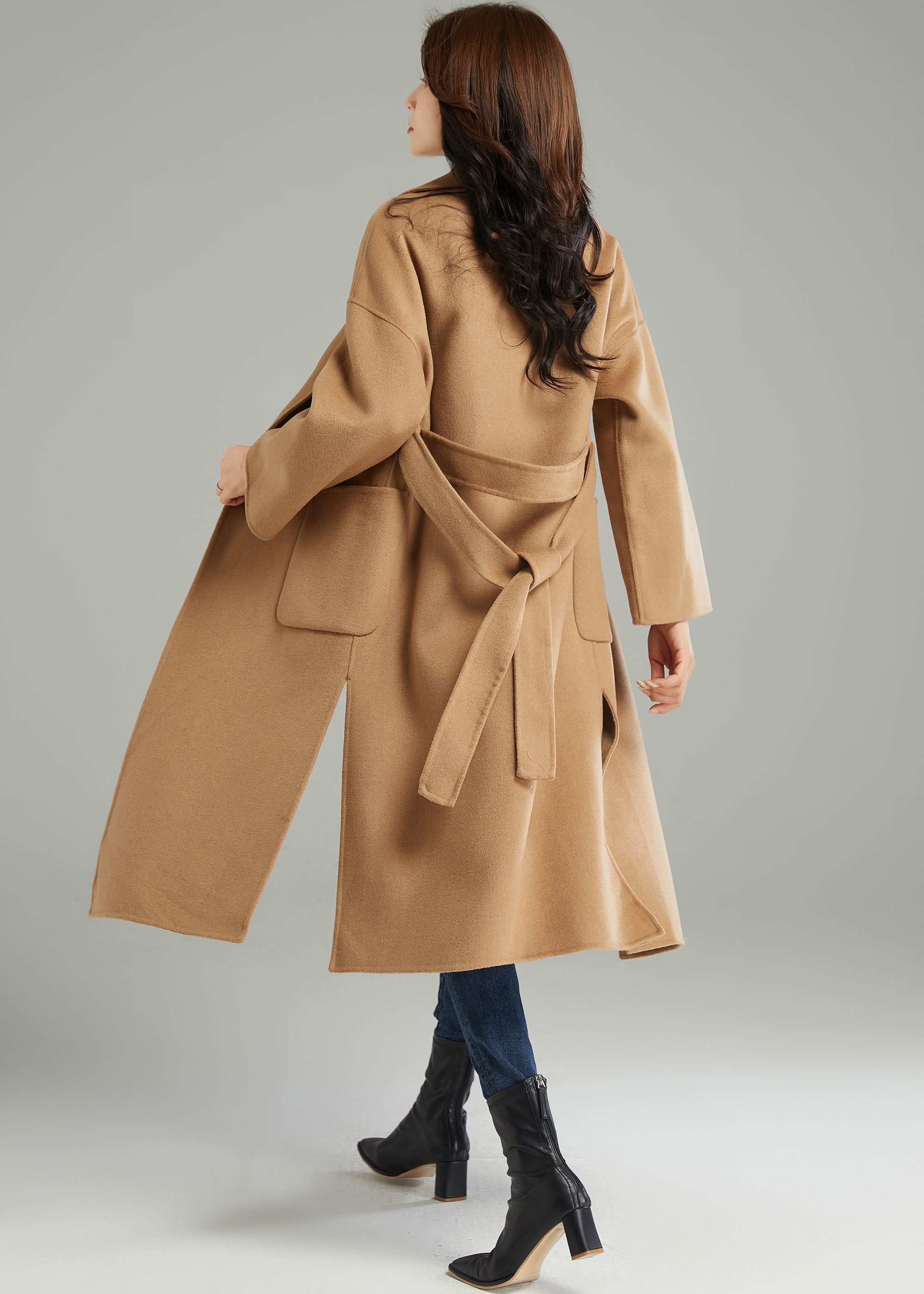 Long Sleeve Wool Coat in Brown, Winter Warm Coat, Wool Wrap