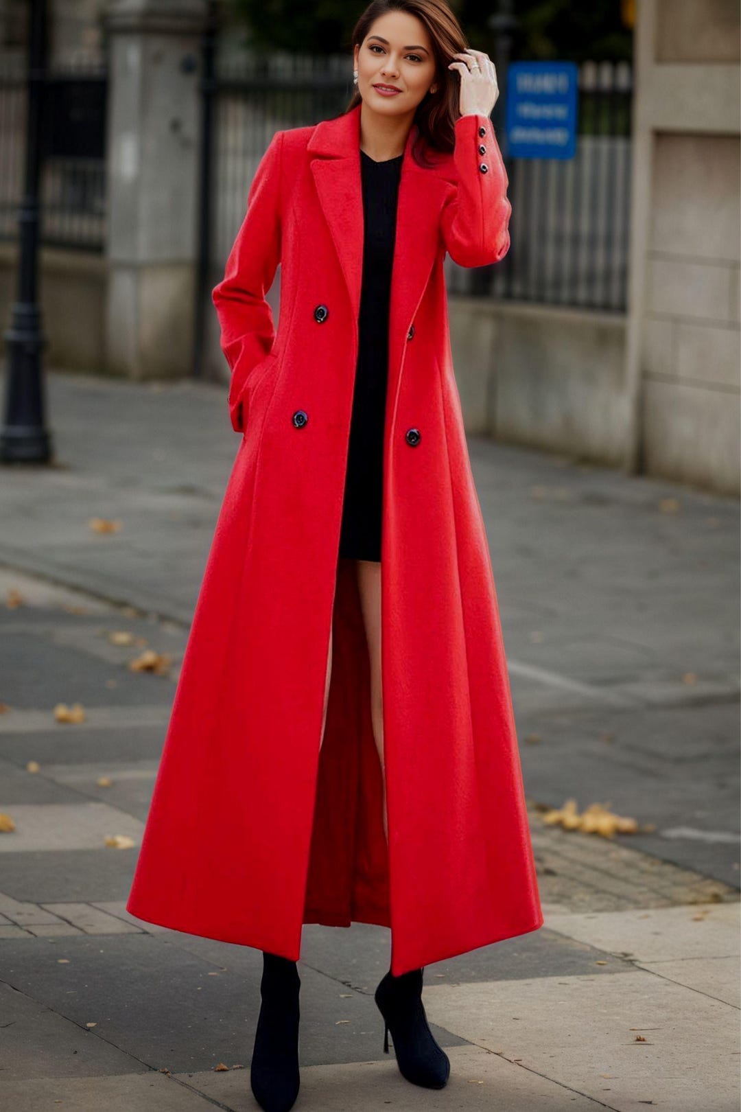 Red Wool Coat, Long Wool Coat, Double-breasted Wool Coat
