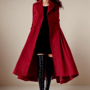 Abrigo de lana, abrigo de lana princesa, abrigo largo de lana, abrigo de lana de vestir, abrigo de invierno para mujer, abrigo de lana de corte A, abrigo hecho a mano, Ylistyle C3694 C1- red