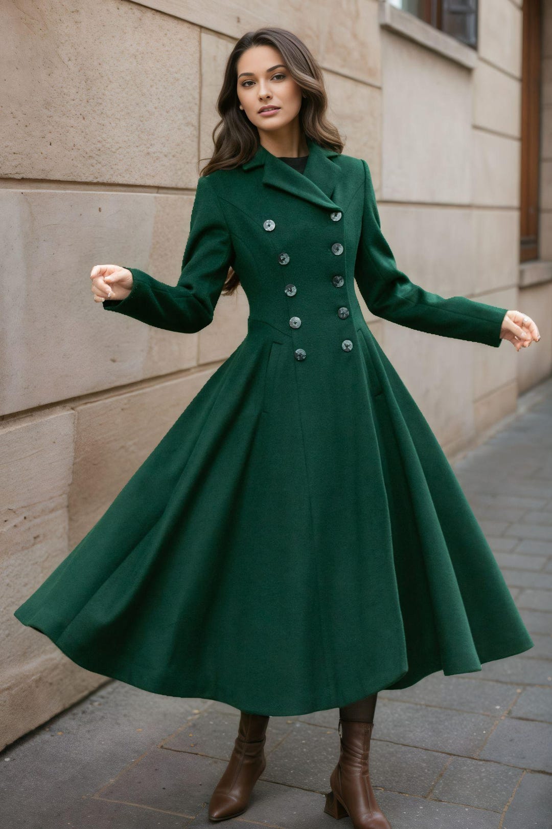 レディースウールコート、ロングウールコート、暖かい冬用ウールコート