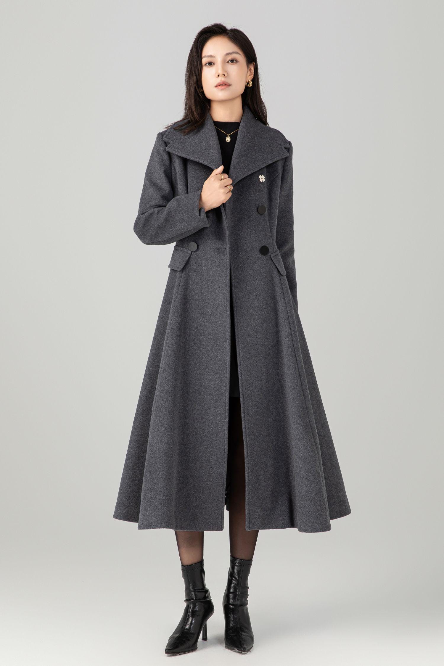 Gray Wool Swing Coat, Fit and Flare Trench Coat, Ylistyle C5270 - Etsy