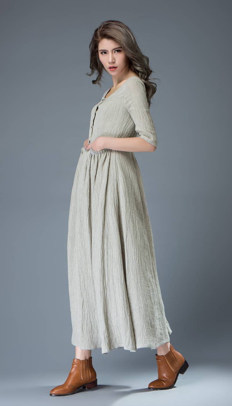 Casual Linen Dress Pale Gray Everyday Comfortable Fit & Etsy